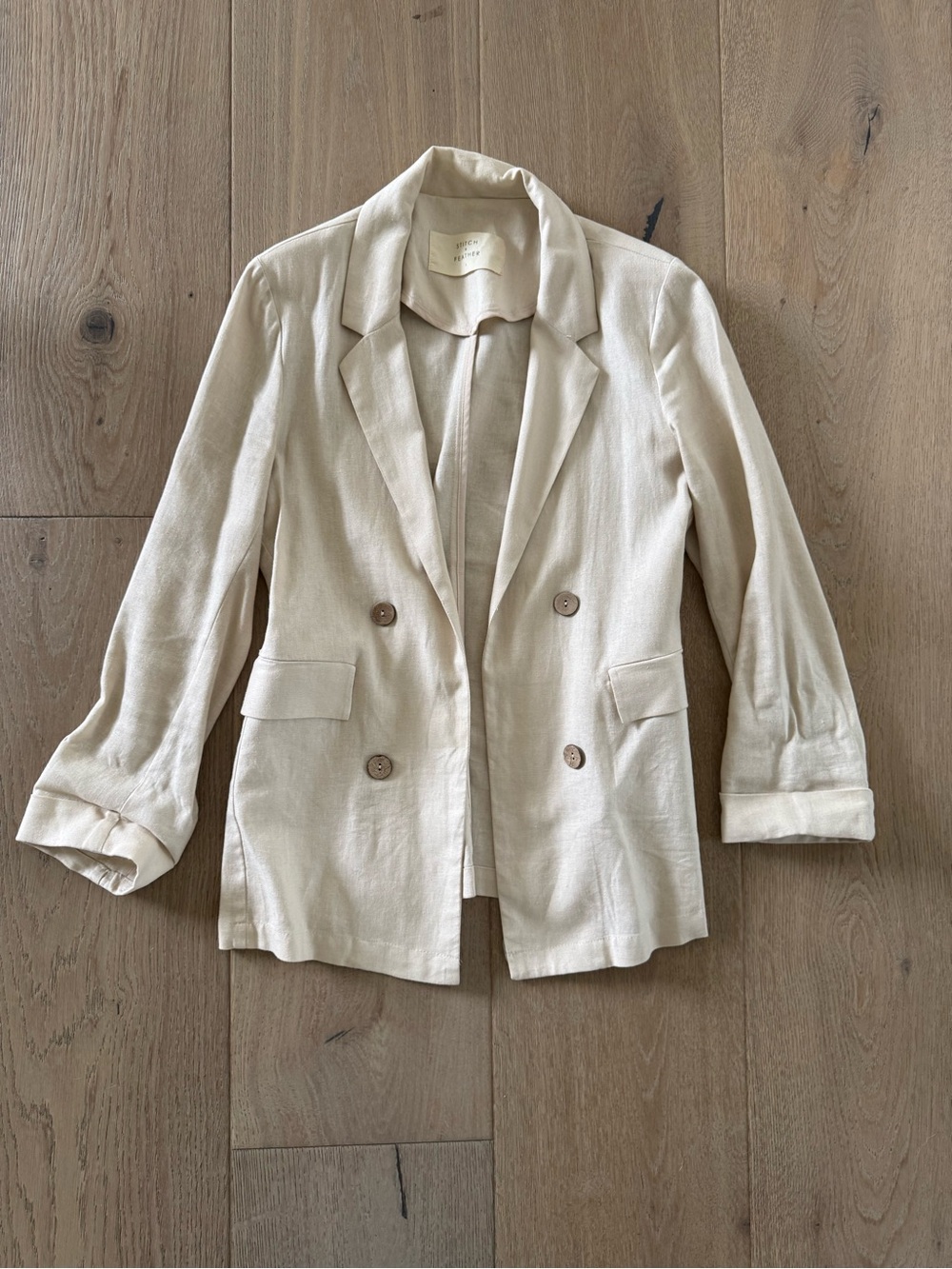 Tailored Light Cream Double-Breasted Blazer